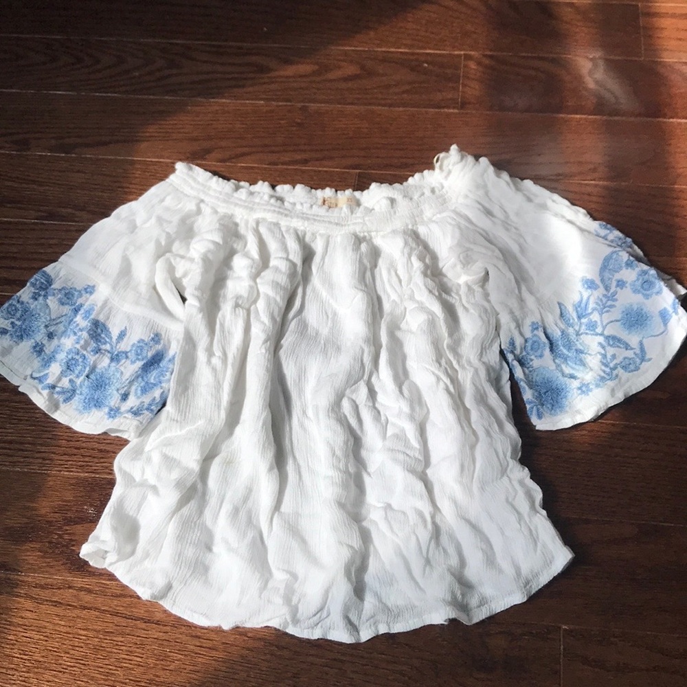 Hollister embroidered off the shoulder top
